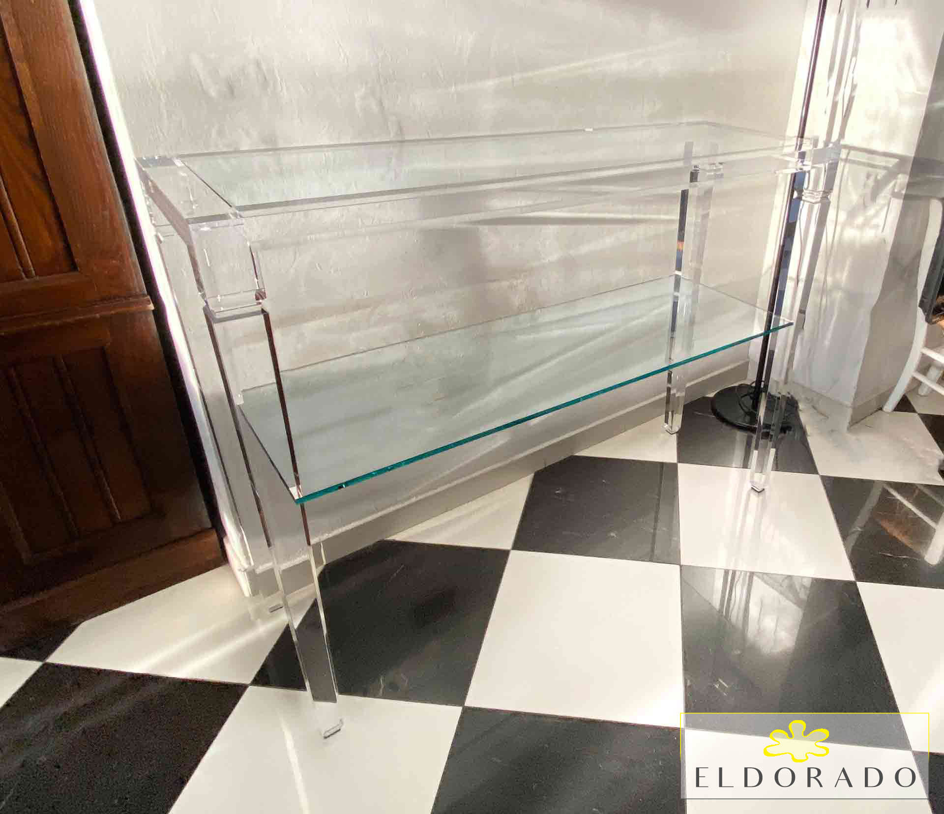 Consolle plexiglass LV1 cm 120 x 40 h.90 con ripiano